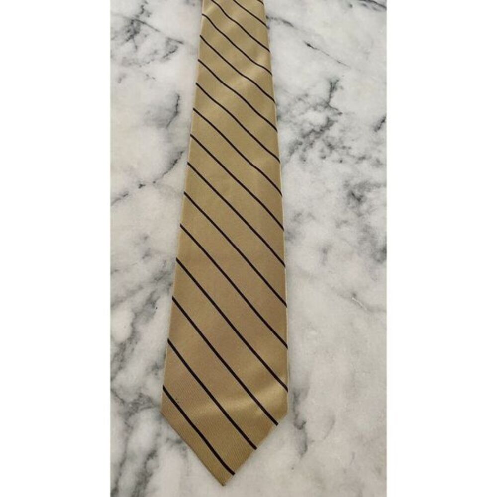 Vintage Robert Talbott Gold Navy Blue Striped Woven 100% Silk Handmade Tie